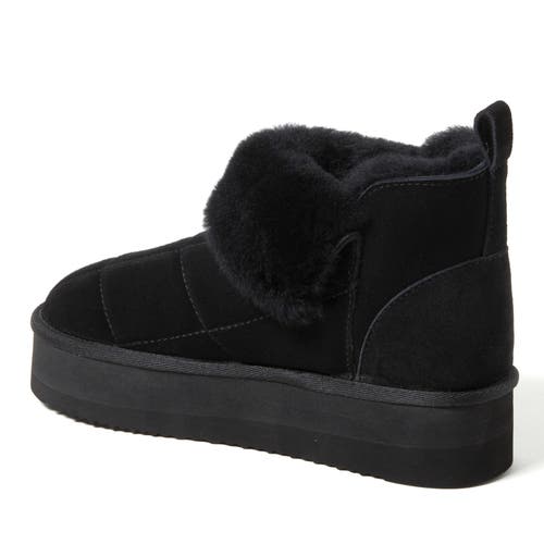 Dearfoams Fireside Bayswater Genuine Shearling Quilted Platform Bootie In Black