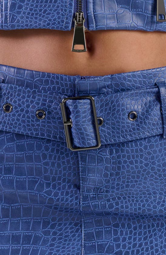 Naked Wardrobe Buckle Up Croc Embossed Miniskirt In Dark Blue