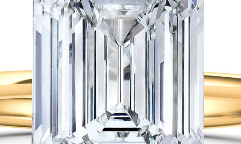 Hautecarat 18k White Gold Emerald Cut Lab Created Diamond Engagement Ring In 18k Yellow Gold