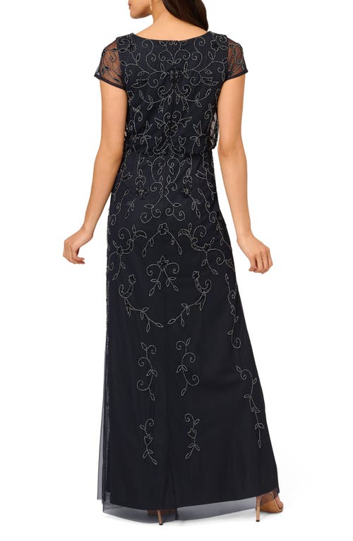 Shop Adrianna Papell Beaded Mesh Gown In Midnight