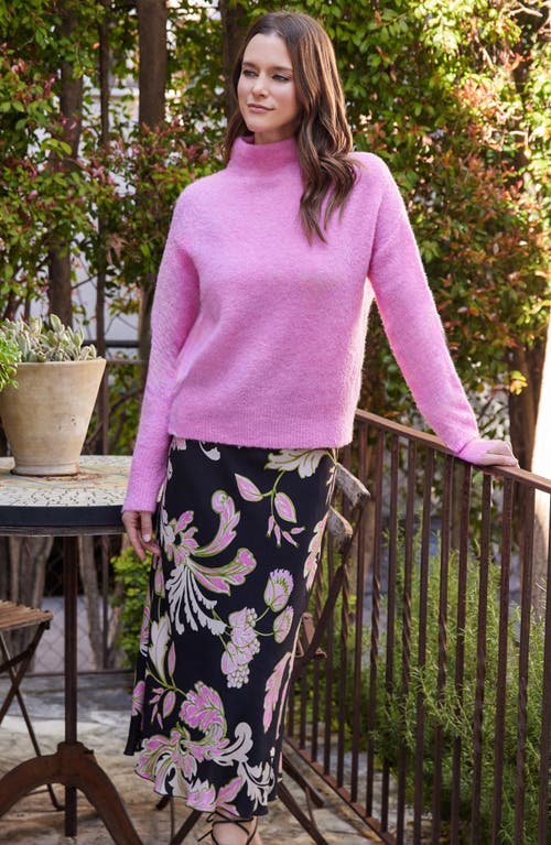 Shop Karen Kane Funnel Neck Bouclé Sweater In Peony