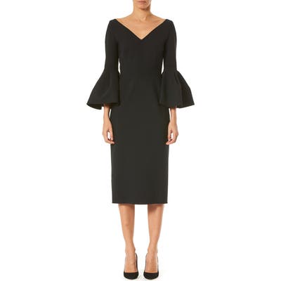 Carolina Herrera Bell Sleeve Stretch Wool Dress, Black