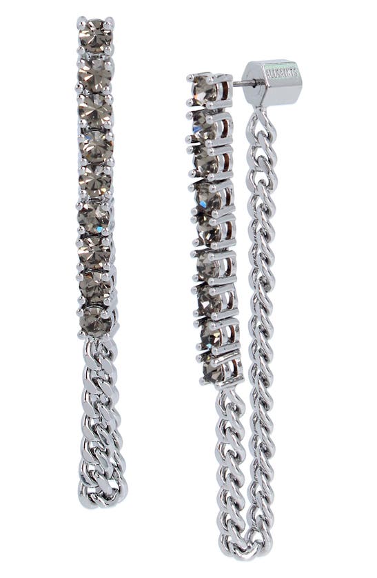Shop Allsaints Crystal Draped Chain Front/back Earrings In Crystal/ Rhodium