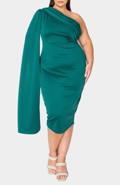 L I V D Spade One-shoulder Cape Dress In Emerald