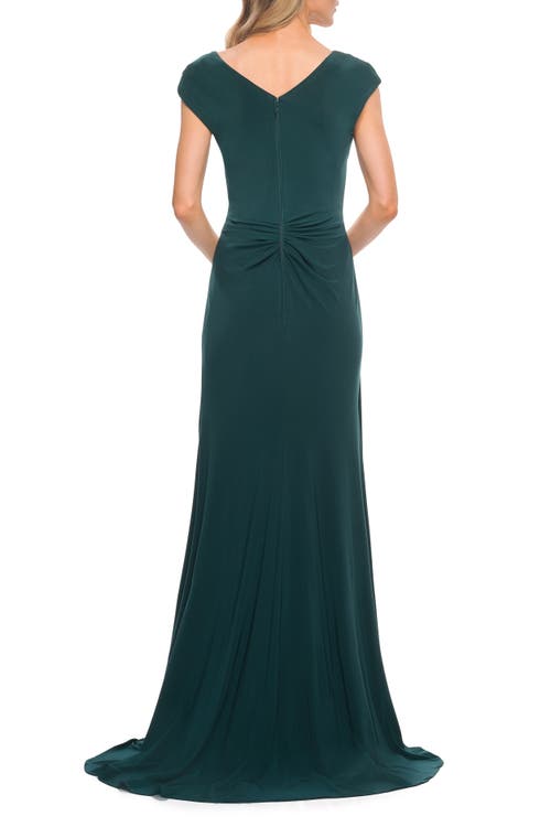 La Femme Knot At Waist Jersey Dress In Emerald