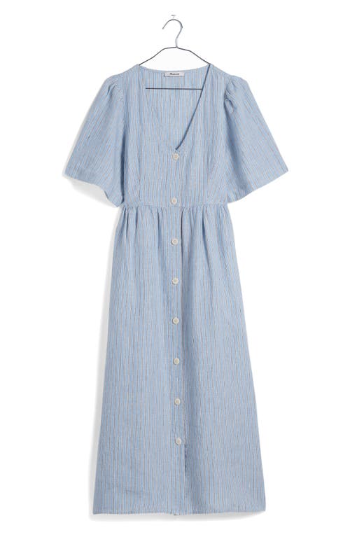 Cassie Button Front Linen Midi Dress in Powder Blue