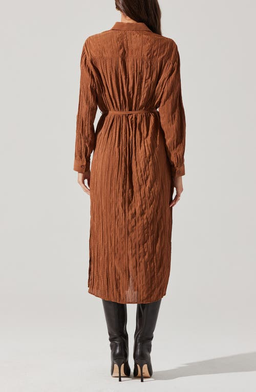 Shop Astr The Label Belted Long Sleeve Midi Shirtdress In Brown