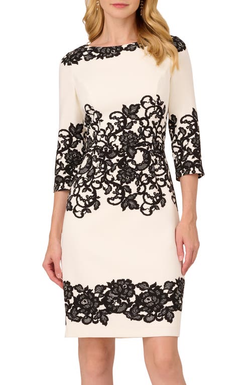 Shop Adrianna Papell Scroll Lace Sheath Dress In Ivory/black