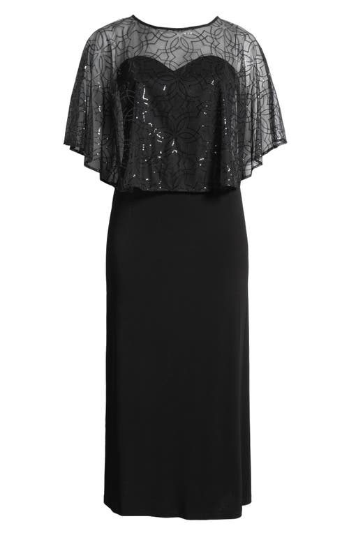 Connected Apparel Sequin Cape Gown In Black