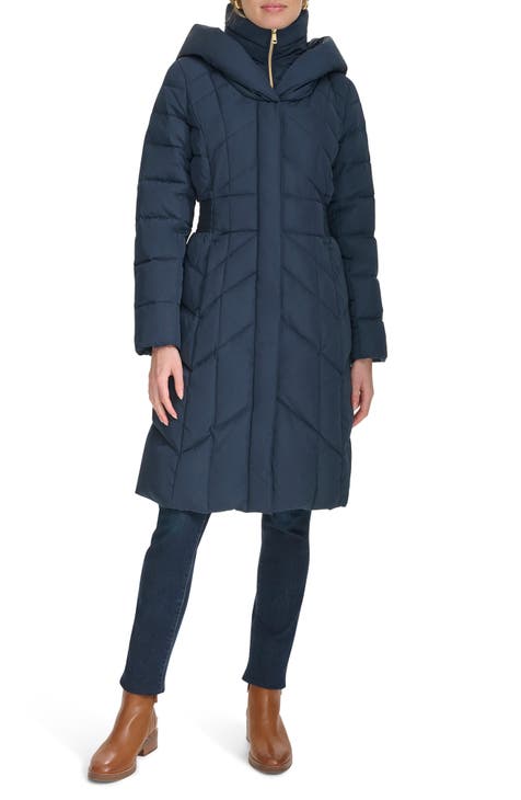 Blue long puffer jacket women's best sale