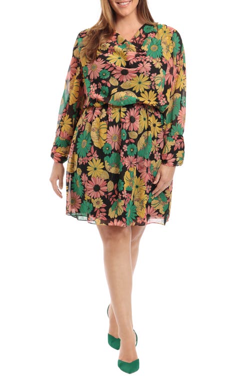 DONNA MORGAN FOR MAGGY Floral Long Sleeve Fit & Flare Dress in Black Multi