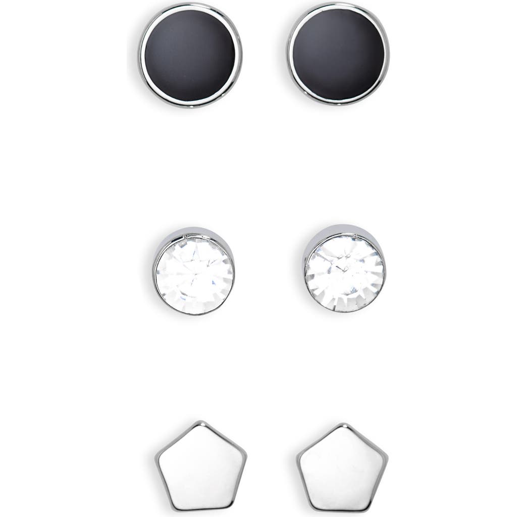 Shop Stephan & Co. Pack Of 3 Mixed Stud Earrings In Silver