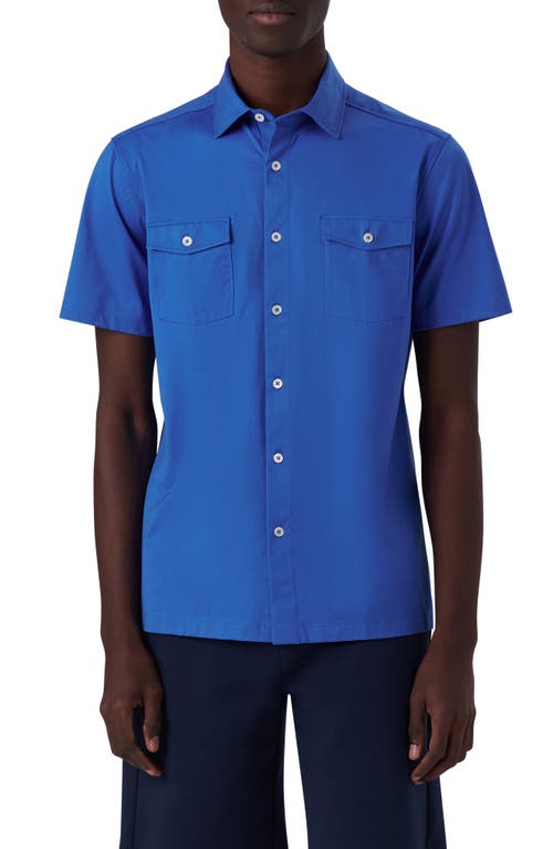 Bugatchi OoohCotton® Short Sleeve Button-Up Shirt in Classic Blue