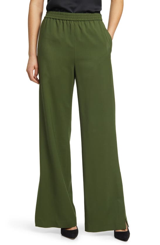 Argent Pull-on Wide Leg Stretch Wool Pants In Olive