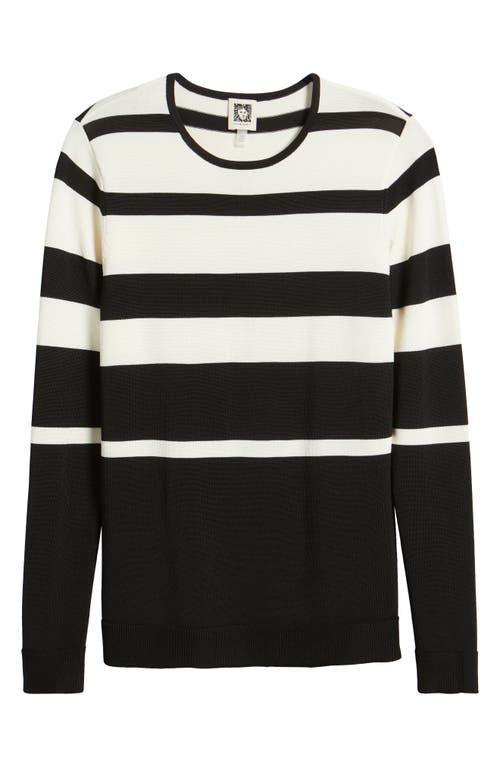 Shop Anne Klein Stripe Crewneck Sweater In Anne Black/anne White