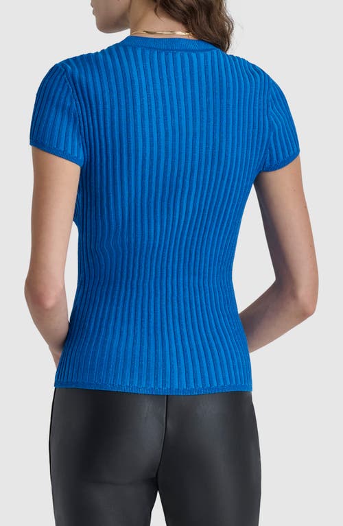 Shop Dkny Transfer Stitch Short Sleeve Sweater In Lapis Blue/cadet Blue