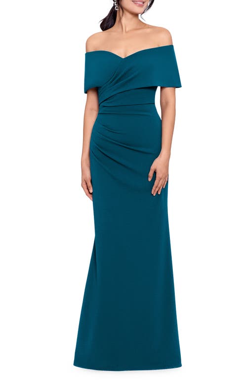 Betsy & Adam Off the Shoulder Crepe Gown Azure at Nordstrom,