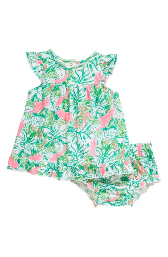 Lilly Pulitzer Babies' Cecily Floral Dress & Bloomers In Botanical Green Just Wing It