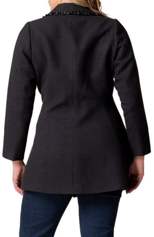 Kiyonna Juliette Satin Trim Princess Seam Coat In Black Noir