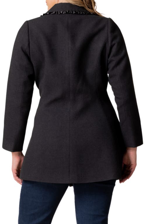 Shop Kiyonna Juliette Satin Trim Princess Seam Coat In Black Noir