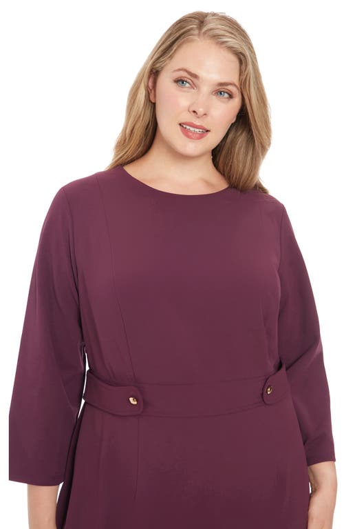 London Times Plus Size 3/4-sleeve Tab-waist Sheath Dress In Eggplant