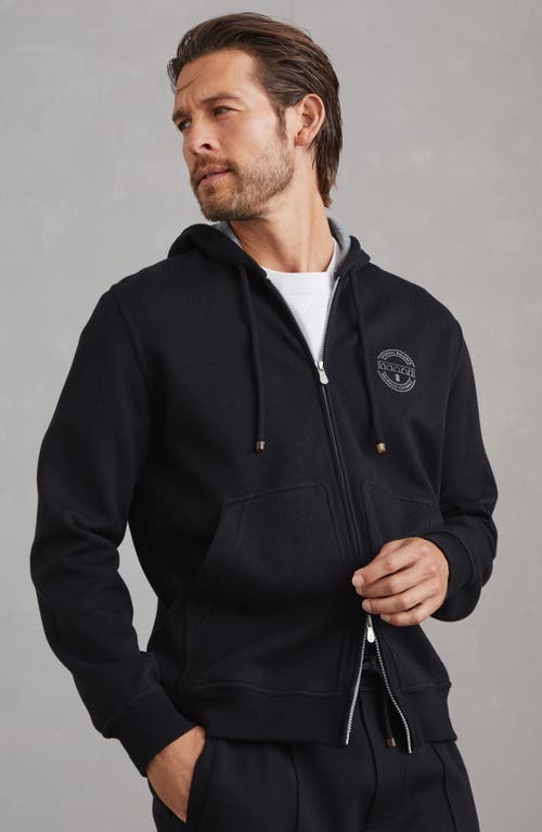 Shop Brunello Cucinelli Cotton, Cashmere And Silk French Terry Double Cloth Hooded Sweatshirt With Zipper In Black