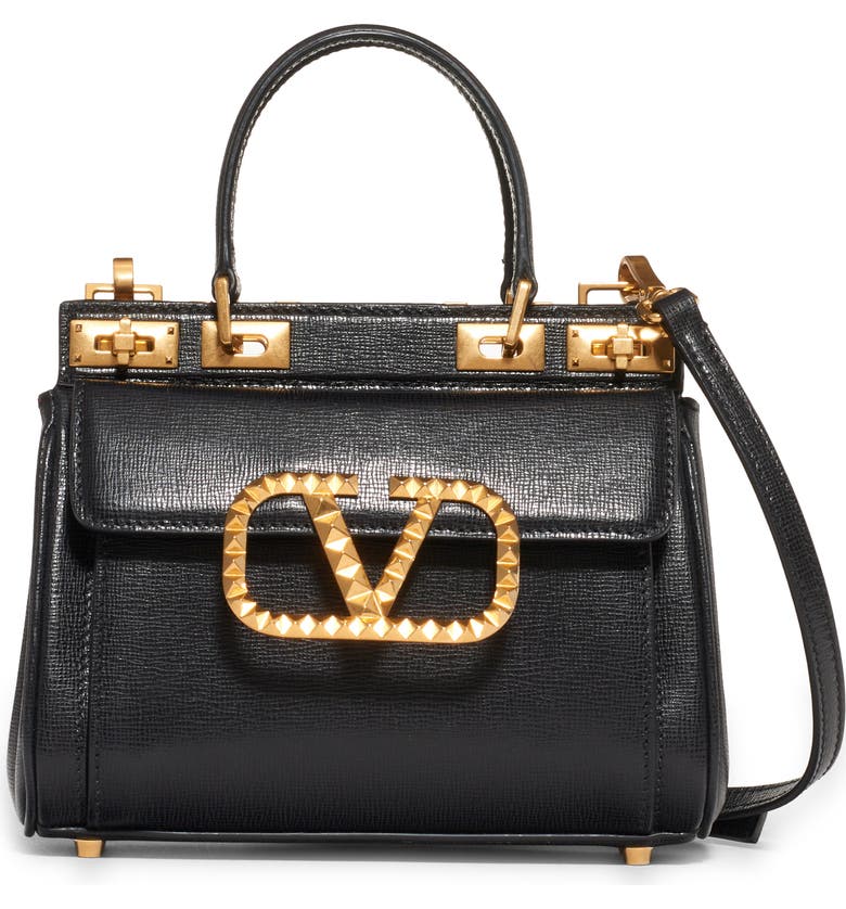 VALENTINO GARAVANI Mini Alcove VLOGO Leather Top Handle Bag, Main, color, BLACK