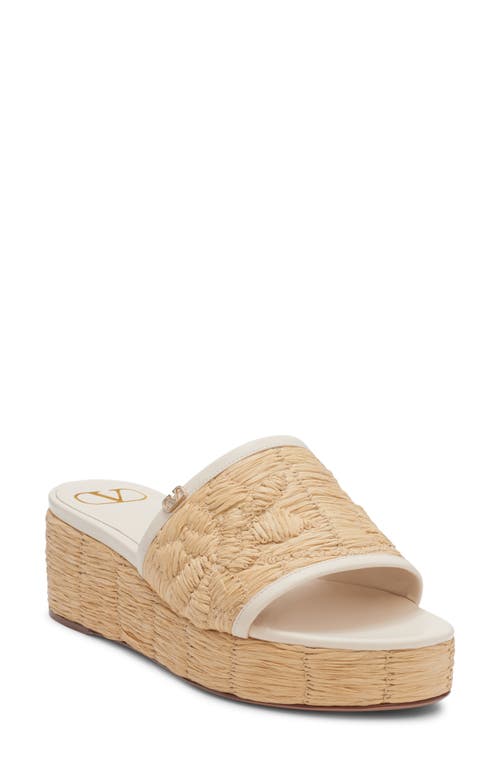 Valentino Garavani Raflower Platform Wedge Slide Sandal In Light Ivory/naturale