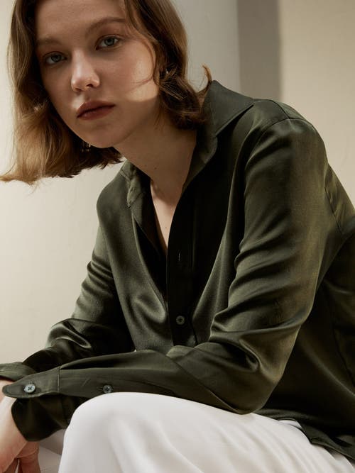 Shop Lilysilk Tailored Button Down Silk Shirt In Dark Olive