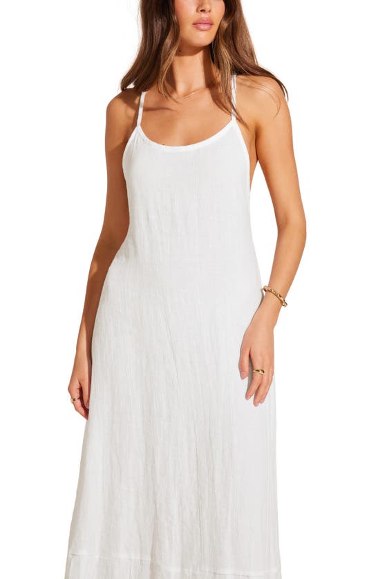 Shop Vitamin A ® Mari Crinkle Linen & Cotton Cover-up Dress In White Crinkle Linen