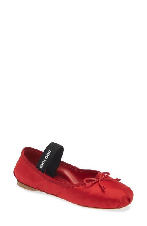 Shop Miu Miu Logo Strap Ballet Flat In Rosso