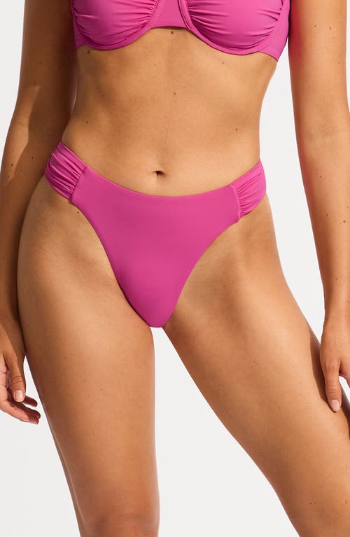 Shop Seafolly Ruched High Cut Bikini Bottoms In Hot Pink