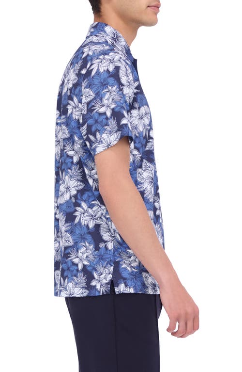 Bugatchi Hendrix Digital Floral Print Pima Cotton Polo In Night Blue