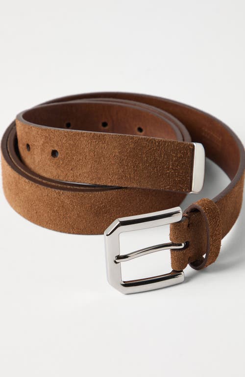 Shop Brunello Cucinelli Reversed Leather Belt With Square Buckle And Tip In Chestnut