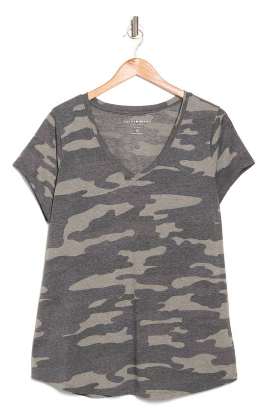Shop Lucky Brand V-neck Camo T-shirt In Grey Multi