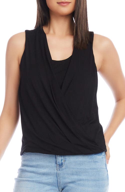 Layered Drape Front Sleeveless Top in Black