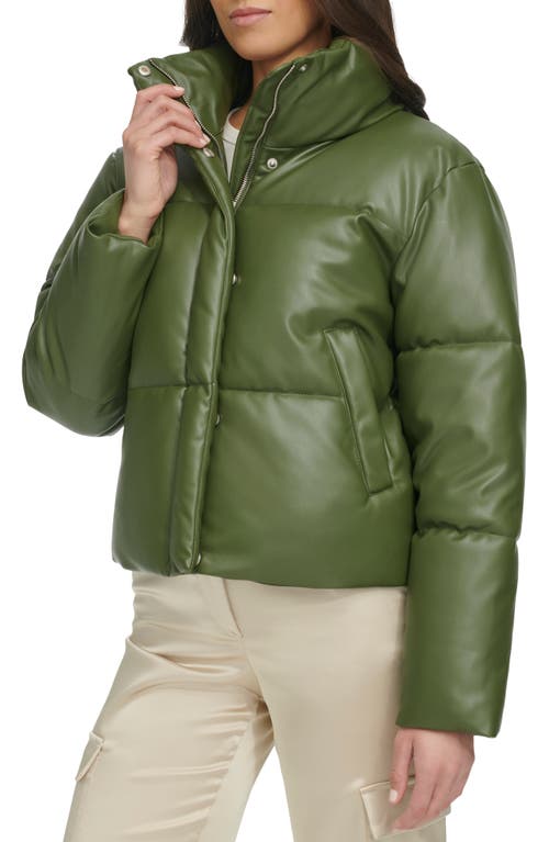 Shop Levi's Water Resistant Faux Leather Puffer Jacket In Thyme