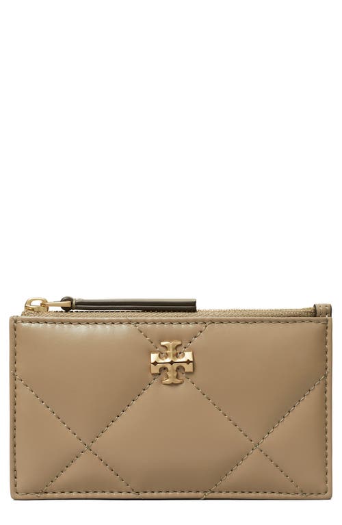 Shop Tory Burch Kira Diamond Quilted Leather Zip Card Case In Taupe Oak