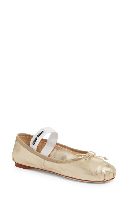 Miu Miu Logo Band Ballet Flat in Pirite at Nordstrom, Size 6Us