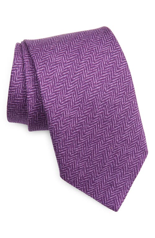 EDWARD ARMAH Solid Herringbone Silk Tie in Purple
