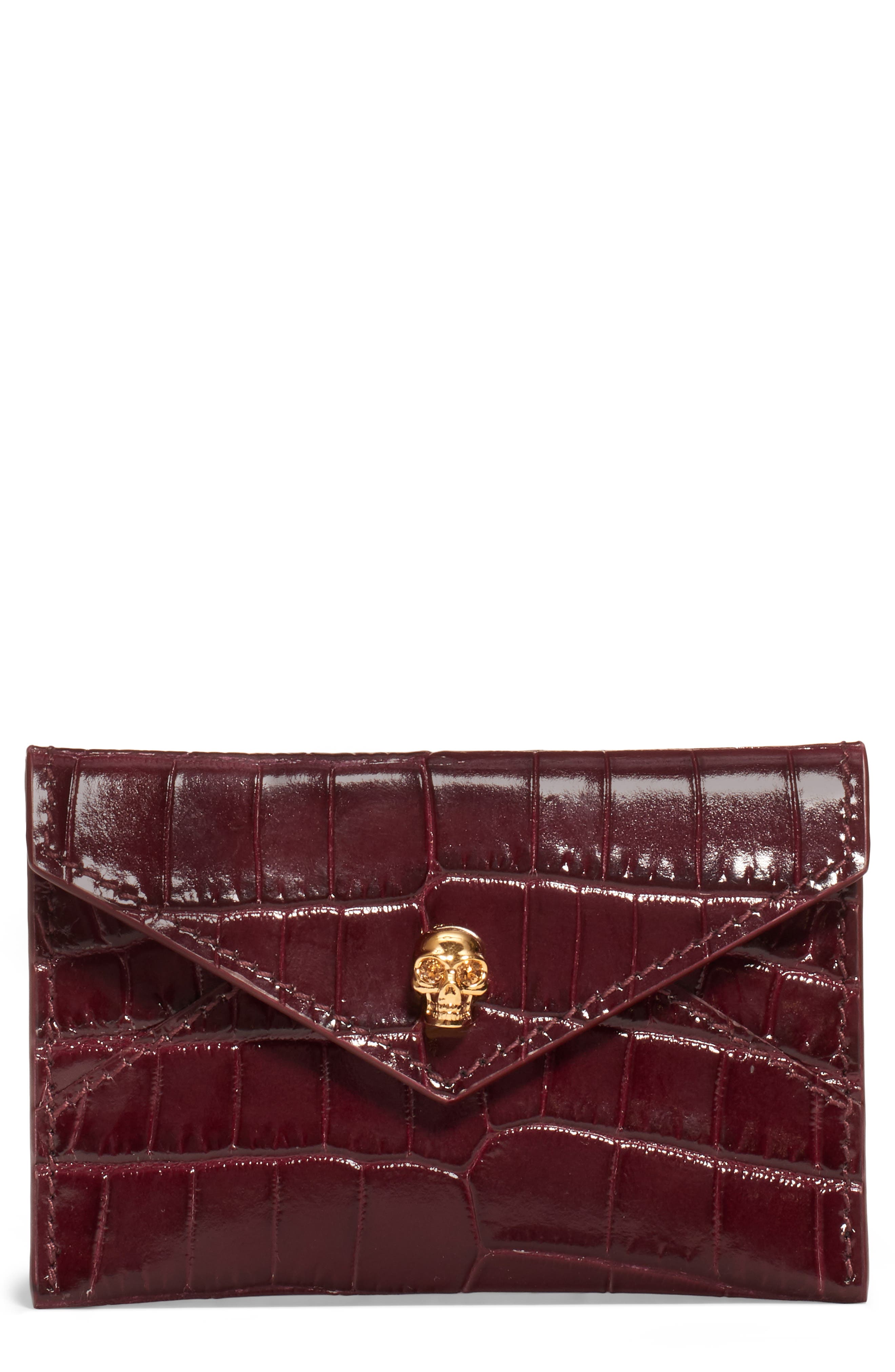 Alexander McQueen Croc Embossed Leather Card Holder Nordstrom