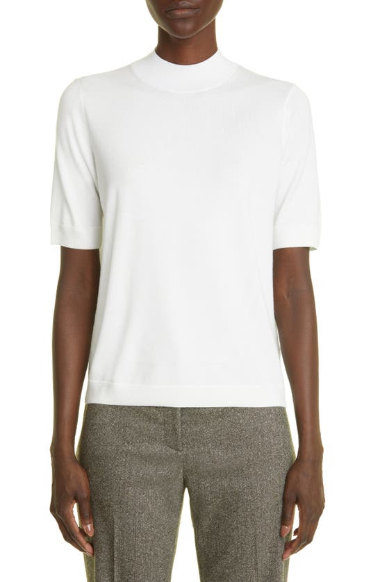 Lafayette 148 Mock Neck Short Sleeve Sweater In Cloud