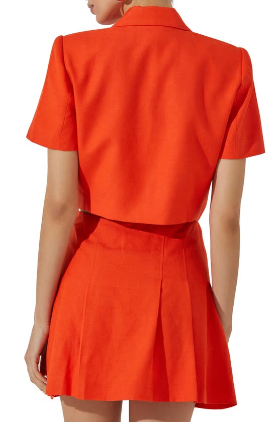 Shop Astr Short Sleeve Crop Blazer In Orange