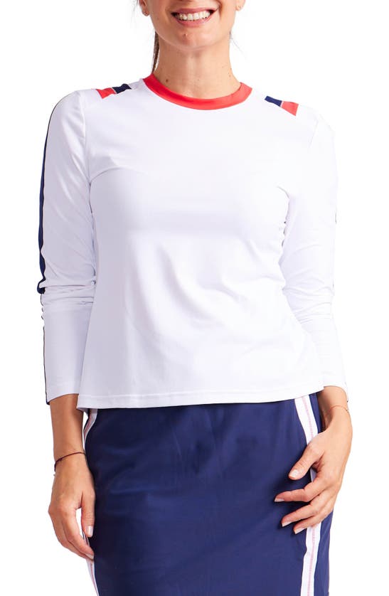 Shop Kinona Morning Dew Long Sleeve Golf T-shirt In White