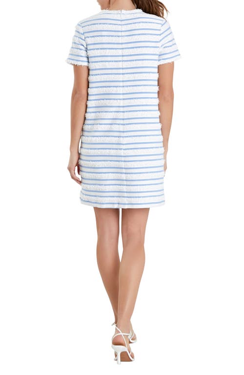 Shop English Factory Fringe Stripe Shift Minidress In White/blue