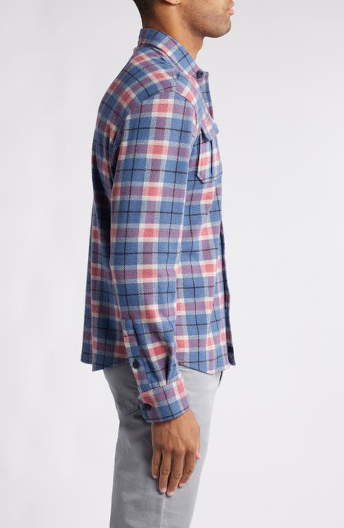 Shop Johnnie-o Kaden Plaid Knit Flannel Button-up Shirt In Laguna Blue