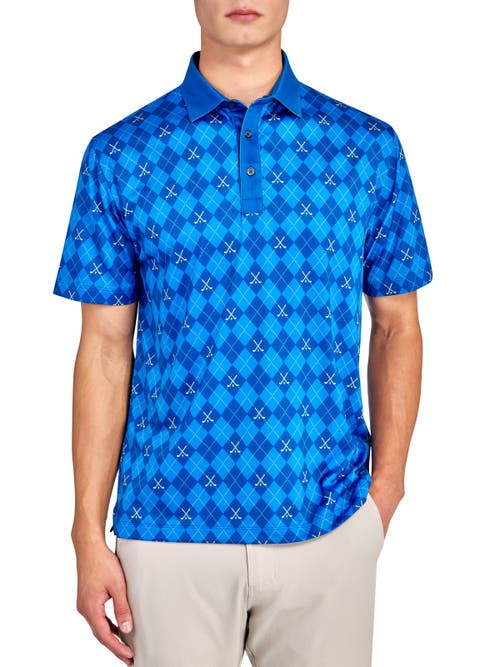 Shop Construct Con.struct Golf Club Argyle Print Performance Golf Polo In Blue