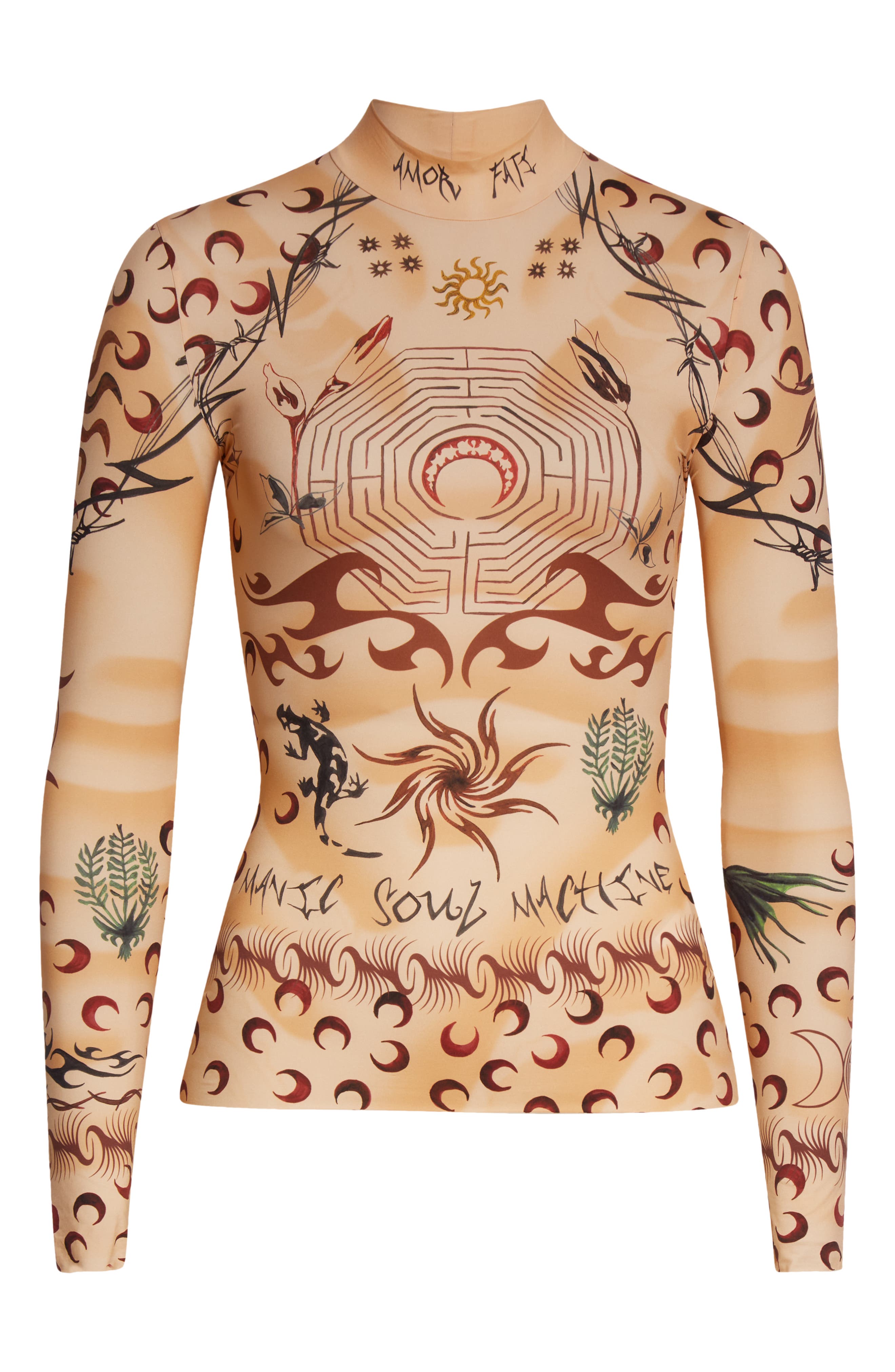 Marine Serre Brown & Multicolor Second Skin Tattoo Top | Smart Closet