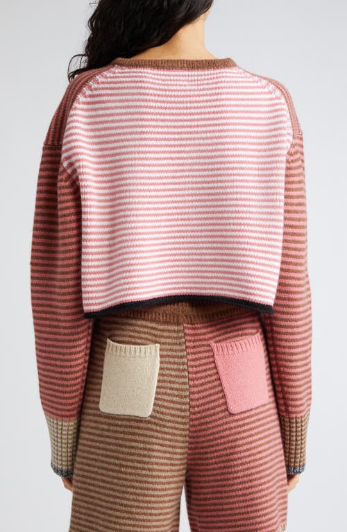 Shop Yanyan Embroidered Logo Stripe Crop Wool Sweater In Rose/mink/hazelnut