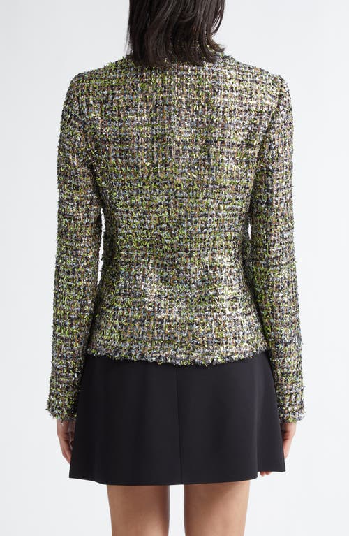 Shop Giambattista Valli Double Breasted Metallic Eyelash Tweed Blazer In Black/green